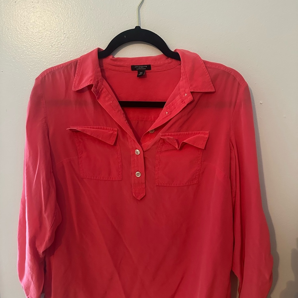 Ann Taylor Pink Buttoned Polo Blouse